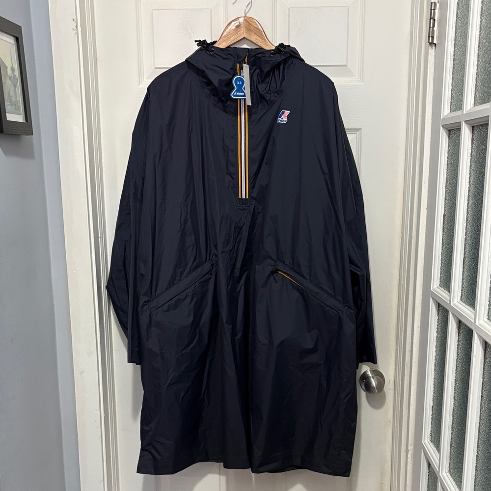 NWT K-Way Unisex Navy Hooded Terence Raincoat Rain Poncho Size L